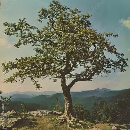 landscape with tree in autumn poster, sepia filter photography