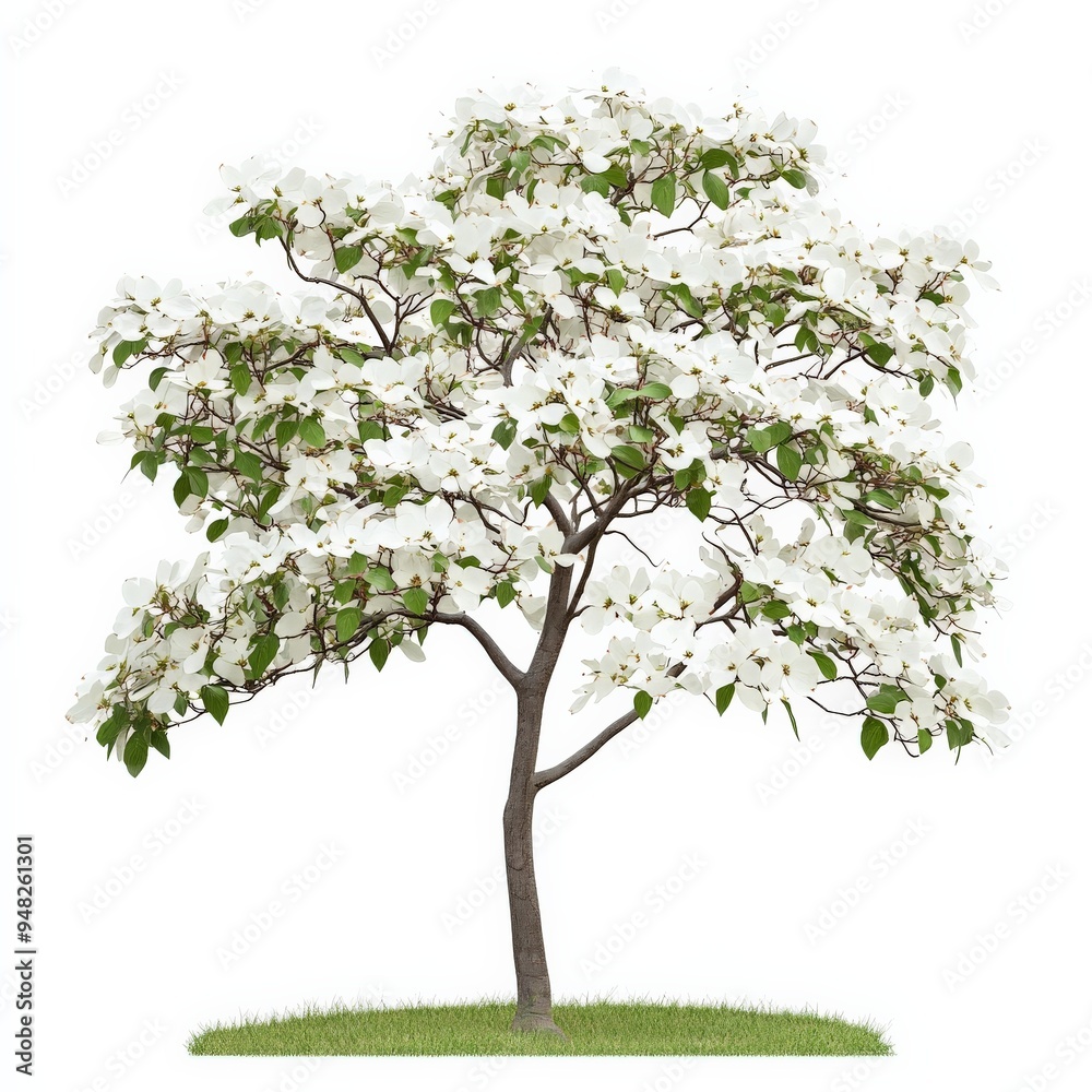 Obraz premium Blooming Dogwood Tree Isolated on White Background.