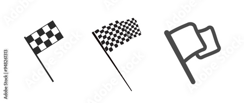 Race finishing flag icon vector simple symbol, waving checkered pennant graphic illustration set line outline stroke art design image clip art
