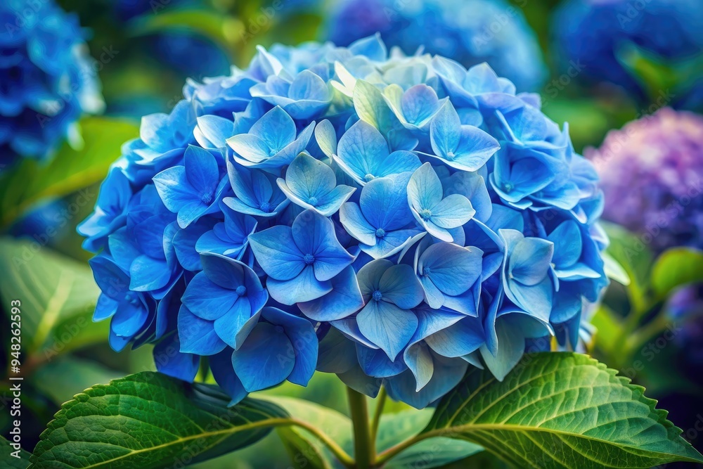 Vibrant blue hydrangeas burst with elegance on canvas, delicate petals and subtle brushstrokes capturing the essence of summer's fleeting beauty in a stunning floral artwork. Vibrant blue hydrangeas burst with elegance on canvas, delicate petals and subtle brushstrokes capturing the essence of summer's fleeting beauty in a stunning floral artwork.