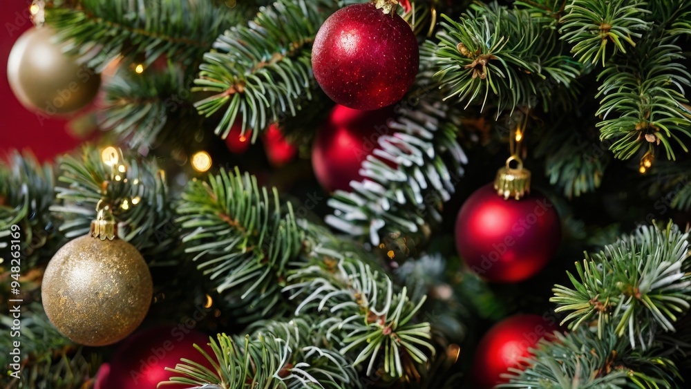 close up of Christmas tree decorations close up of Christmas tree decorations