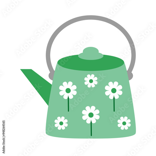 Tea pot cartoon, digital art illustration.