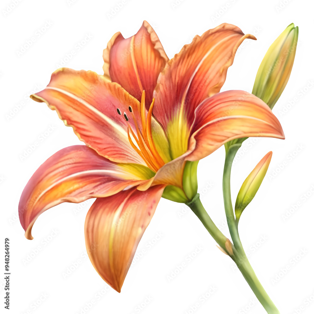 Fototapeta premium Daylily flower, watercolor clipart illustration on transparent background