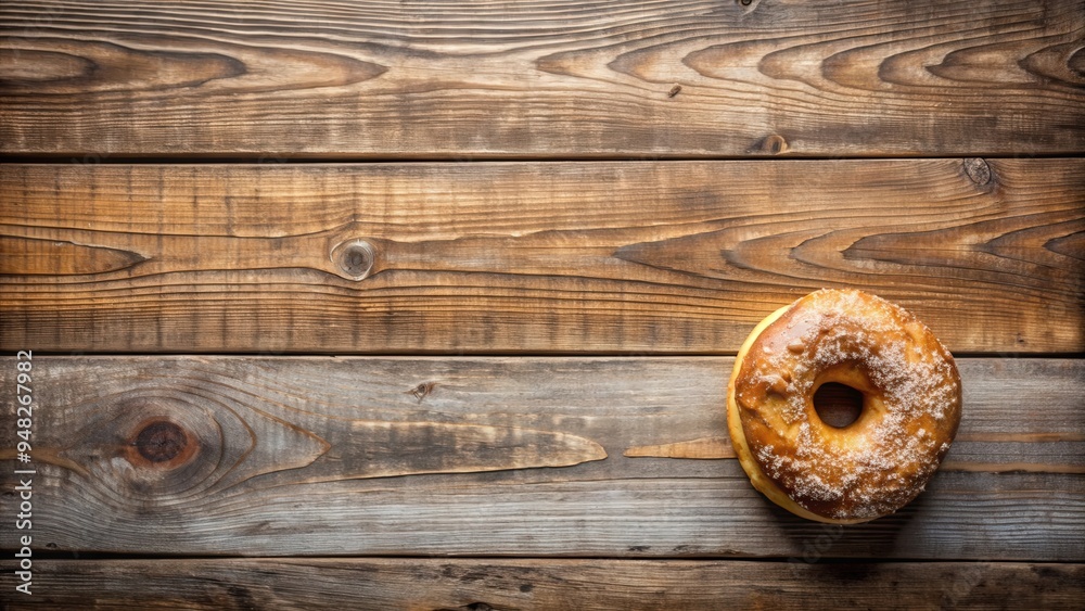 Fototapeta premium Rustic barn wood background with a delicious donut on top