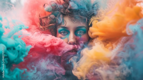 beautiful latin woman with colored smoke or flare