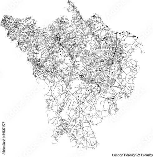 Street map of the London Borough of Bromley in black and white with title photo