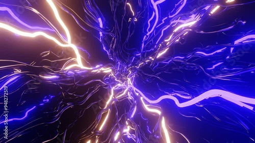Energy laser wires, abstract lights, network, server, data center, technology tunnel, futuristic neon lights, 3d render background