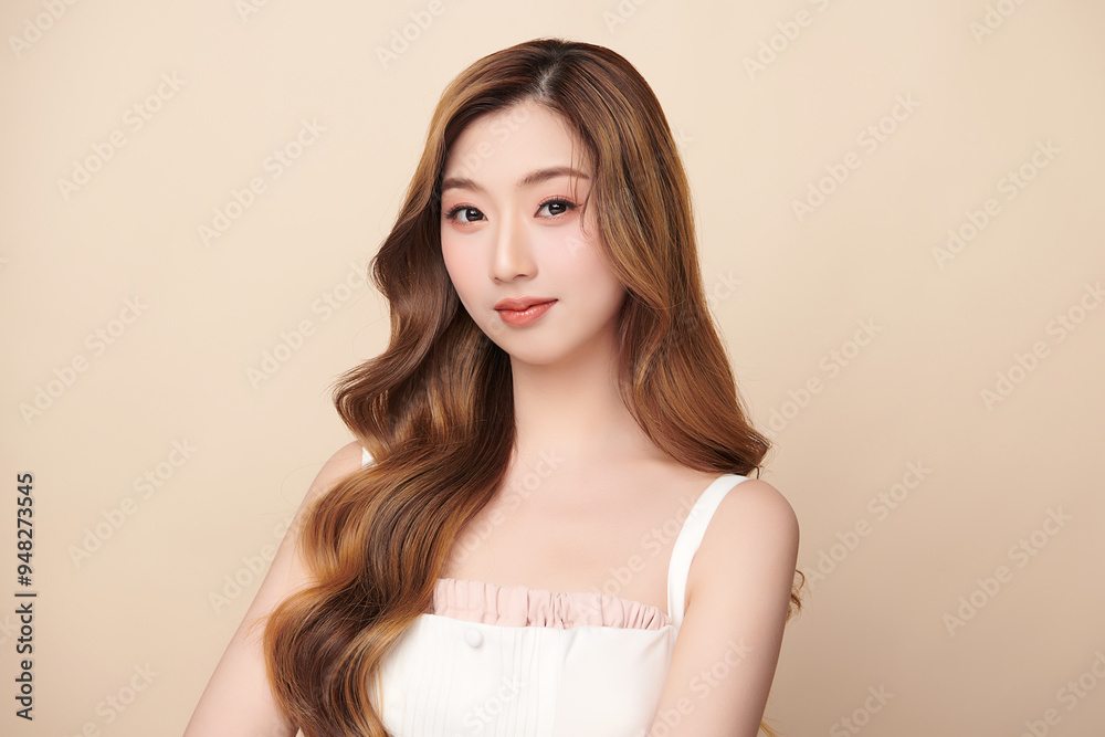 Beautiful young asian woman with clean fresh skin on beige background, Face care, Facial treatment, Cosmetology, beauty and spa, Asian women portrait. Beautiful young asian woman with clean fresh skin on beige background, Face care, Facial treatment, Cosmetology, beauty and spa, Asian women portrait.