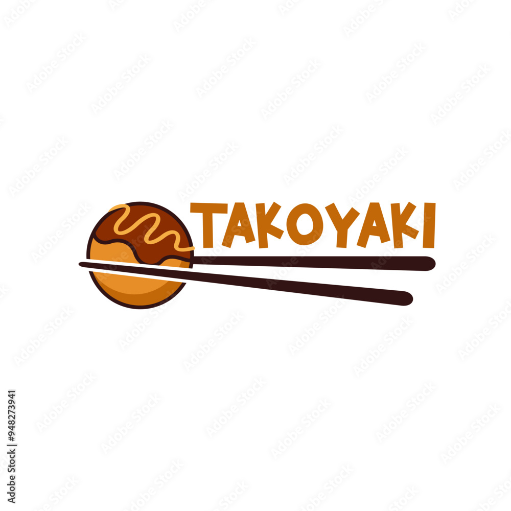 Takoyaki logo vector illustration template Japanese traditional food with chopsticks Takoyaki logo vector illustration template Japanese traditional food with chopsticks