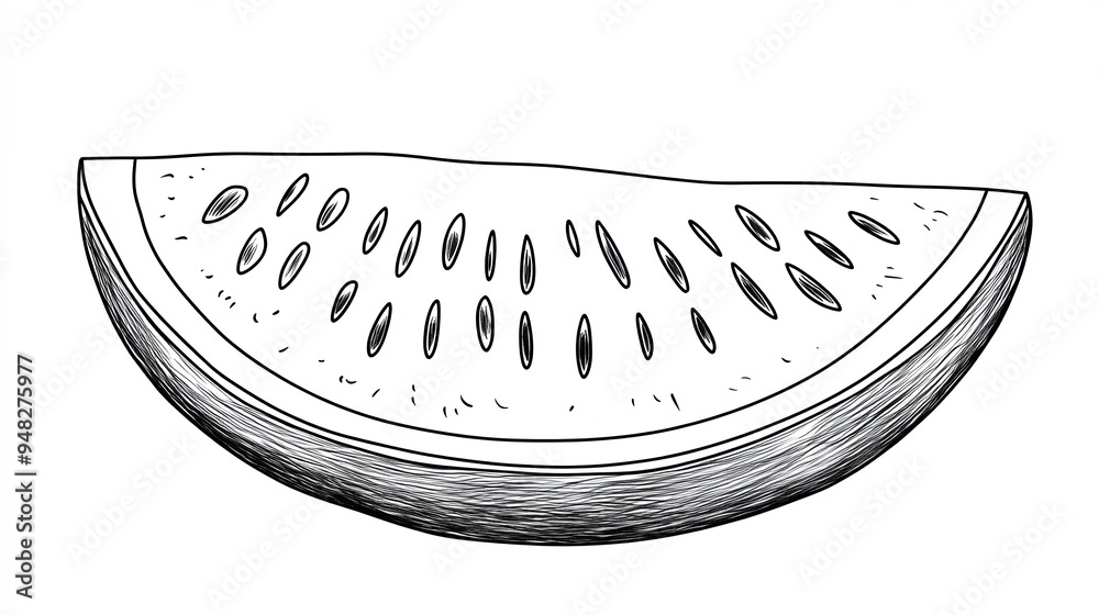 Hand-drawn sketch of a watermelon slice with seeds, isolated on white background. Hand-drawn sketch of a watermelon slice with seeds, isolated on white background.