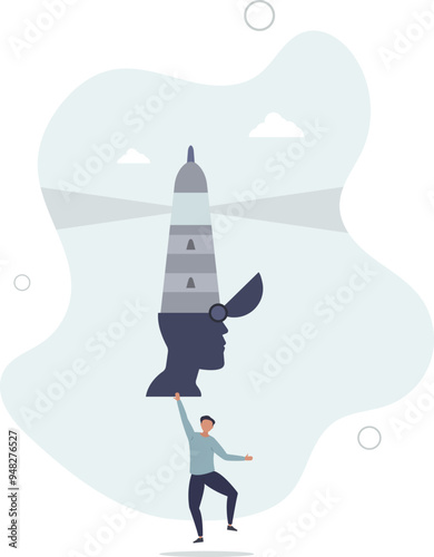 enlightenment or wisdom to discover new knowledge, solution or insight, guidance or searching concept.flat design with people.