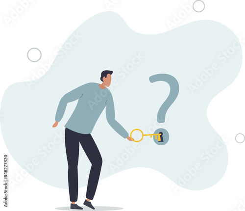 Key to unlock answer for problem and questions, solution or reason to solve problem, wisdom or understanding concept.flat design with people.