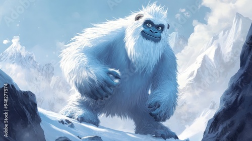 Friendly Yetis of the Himalayas - Illustration of Gentle Cartoon Creatures from the Mountains photo