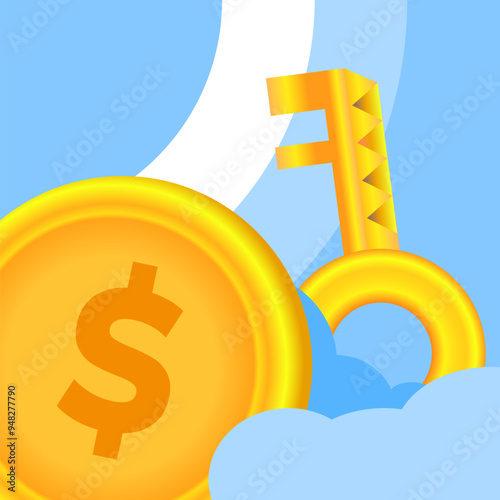 Key to success in dollar coin investment vector illustration. Suitable for background and wallpaper business theme content