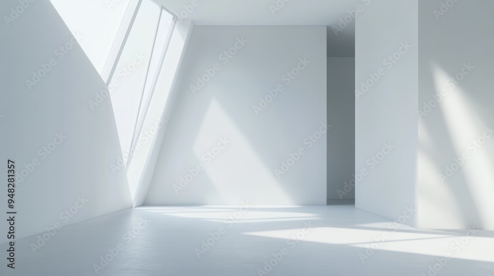 Abstract white interior featuring a window showcasing 3D rendering Abstract white interior featuring a window showcasing 3D rendering