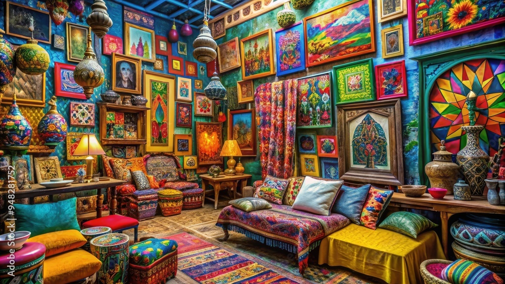 Fototapeta premium Vibrant colors and eclectic patterns come together in a stunning array of artistic expressions, showcasing a variety of diverse art trends and creative styles.