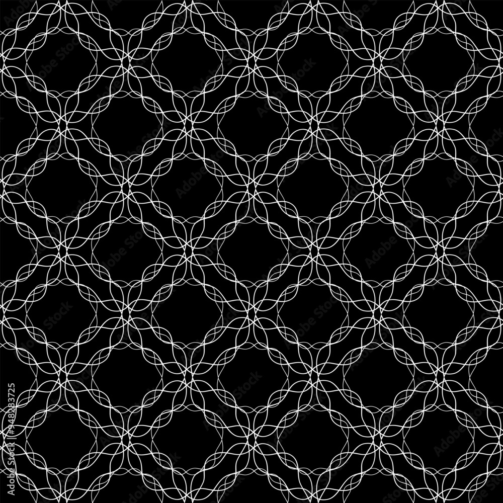 Fototapeta premium Abstract white grid on black seamless pattern