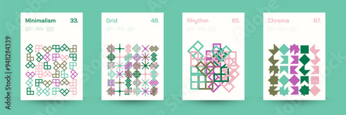 Comprehensive Set of Geometric Patterns: Ideal for Designers, Featuring a Wide Range of Symmetrical Shapes and Repeating Motifs for Versatile Use in Digital and Print Projects. Vector Illustration.	
