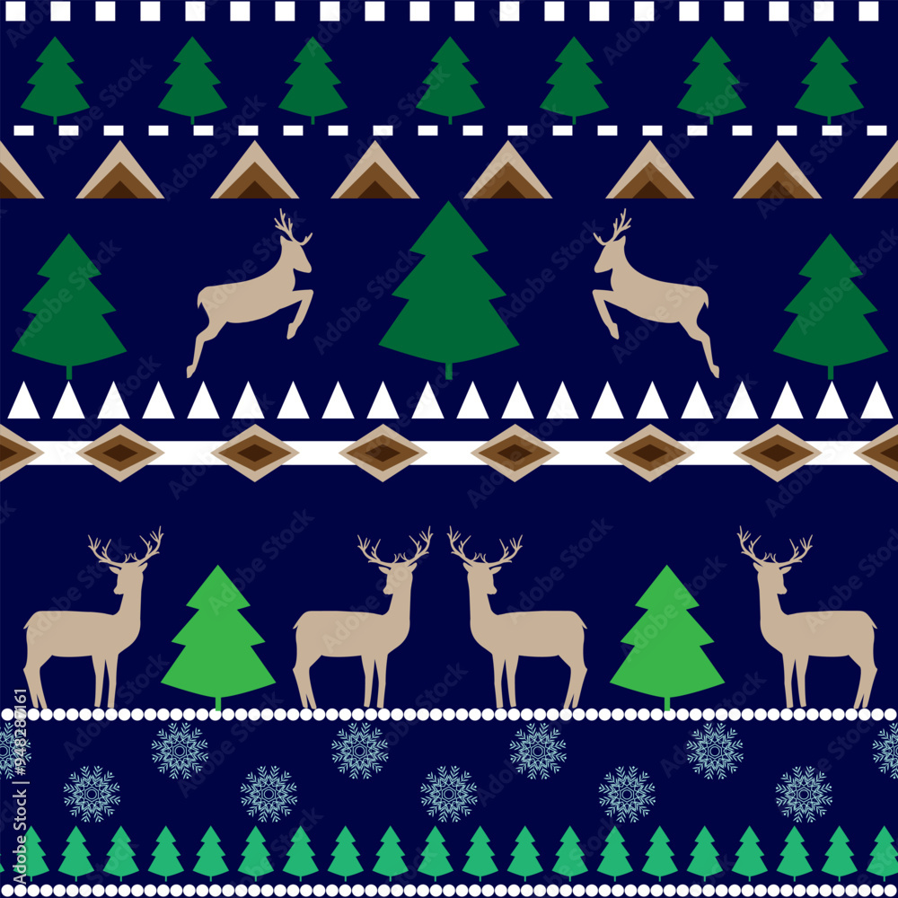Colorful deer and trees on blue pattern Colorful deer and trees on blue pattern