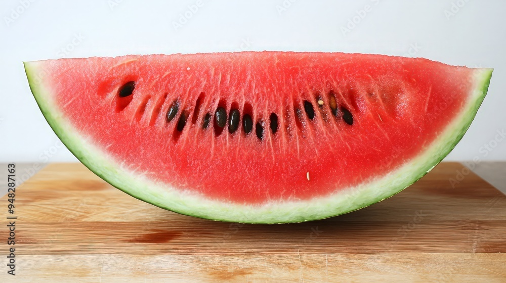 Watermelon Slice on Wooden Board Watermelon Slice on Wooden Board