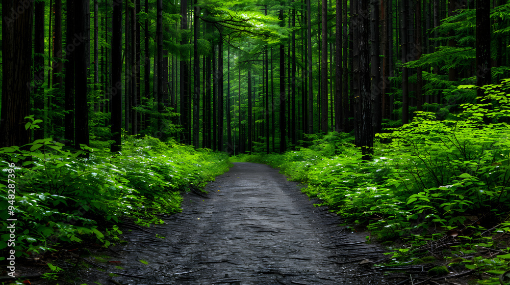 Fototapeta premium Path Through Forest With Lots Trees