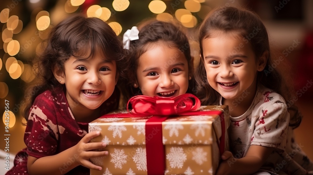 Festive Joy: Delightful Family Unwrapping Christmas Gift Boxes in the Spirit of New Year Festive Joy: Delightful Family Unwrapping Christmas Gift Boxes in the Spirit of New Year