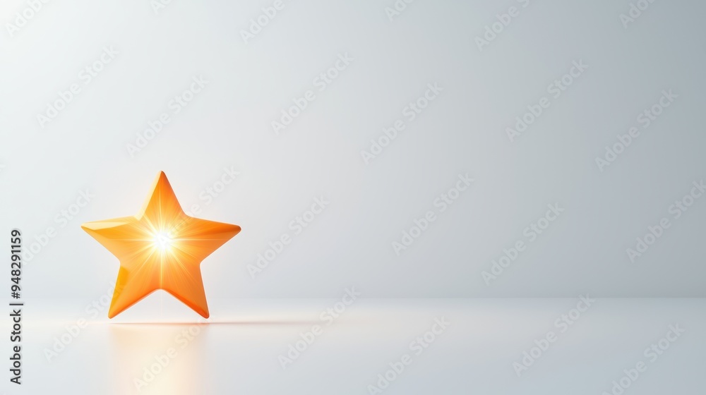 Fototapeta premium Single star shining brightly, isolated on white, minimal and radiant, 3D illustration