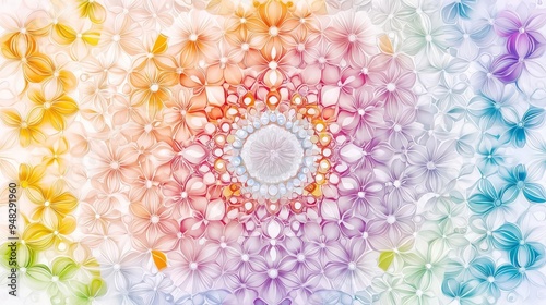 Mandala pattern, pastel fusion, intricate symmetry, watercolor style