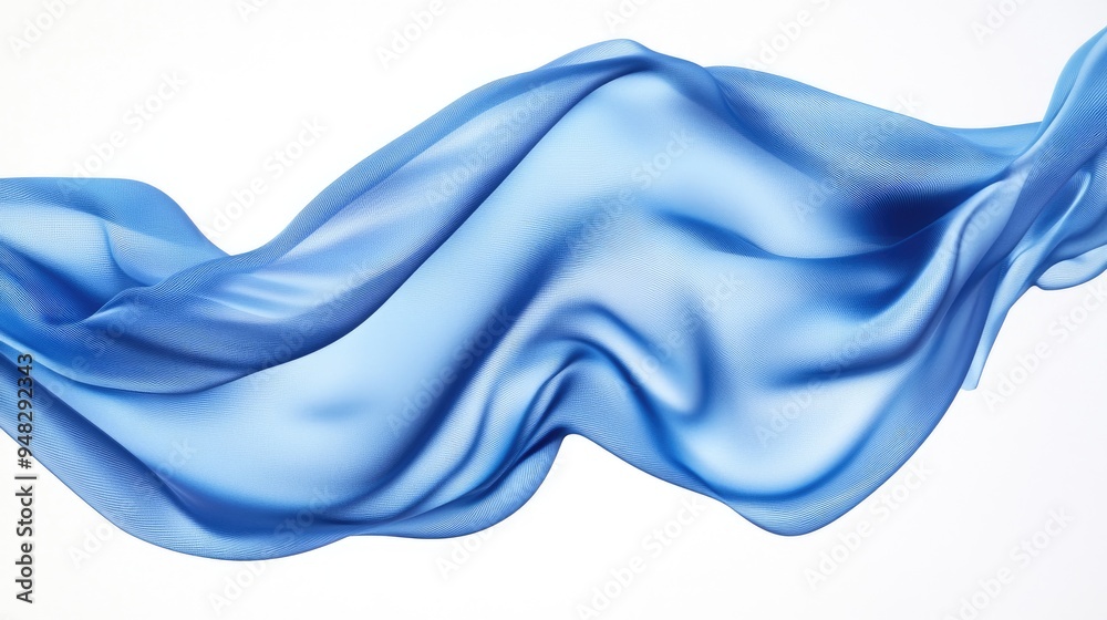 Elegant fabric billowing in the breeze Fluid blue silk or satin Abstract design element 3D rendered image on a clean white background Elegant fabric billowing in the breeze Fluid blue silk or satin Abstract design element 3D rendered image on a clean white background