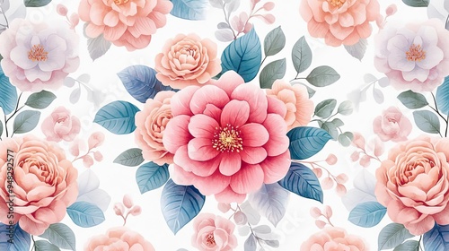 Floral pattern, soft pastel hues, intricate design, watercolor style