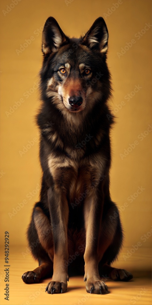 Samolepka Majestic Wolf Dog Portrait Against Warm Tones in Studio Light