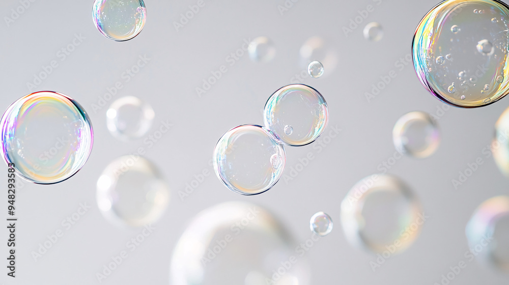 Iridescent Soap Bubbles on White Background Iridescent Soap Bubbles on White Background