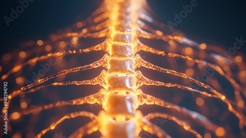 Human spine, vertebrae structure with nerves, 3D illustration