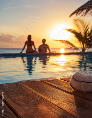 Fototapeta Naklejka Na Ścianę i Meble -  luxury travel, romantic beach getaway holidays for honeymoon couple, tropical vacation in luxurious hotel
