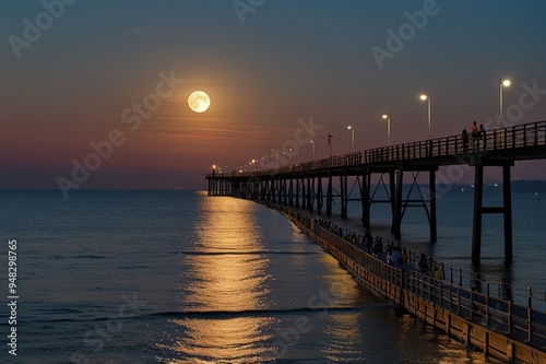 Full moon in July at the pier in Gdynia Orlowo. 