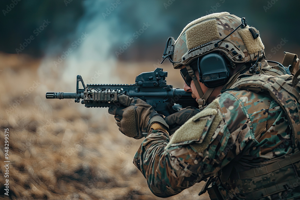 A soldier in tactical gear skillfully reloads a weapon, embodying focus and readiness during intense training exercises. A soldier in tactical gear skillfully reloads a weapon, embodying focus and readiness during intense training exercises.