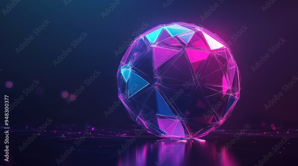 Abstract Geometric Sphere in Neon Light Abstract Geometric Sphere in Neon Light