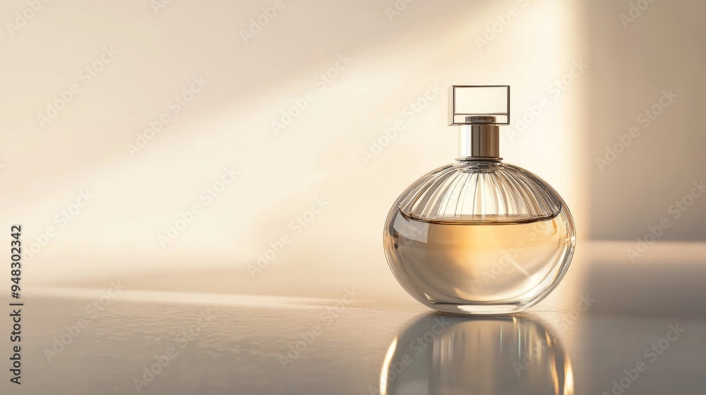 A close-up of a perfume bottle with a reflective surface, set against a clean, neutral background to highlight its sleek, modern design. A close-up of a perfume bottle with a reflective surface, set against a clean, neutral background to highlight its sleek, modern design.