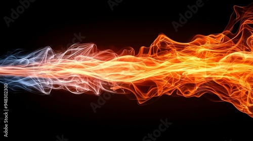 Bright, flickering fire against a solid black backdrop, with smoke creating dramatic visual patterns