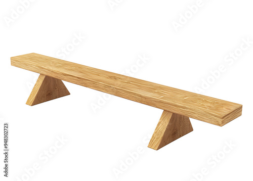 Wooden bench with triangular legs. Isolated on transparent background