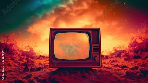 Retro TV in a Surreal Landscape