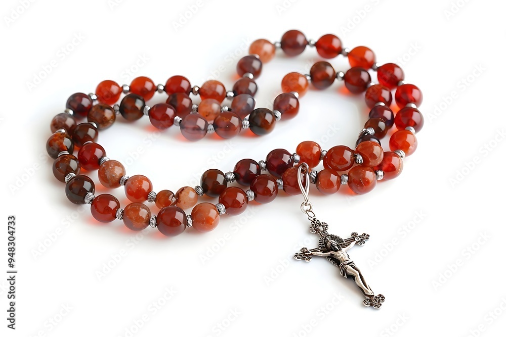 Rosary with cross isolated on the white background. Rosary with cross isolated on the white background.
