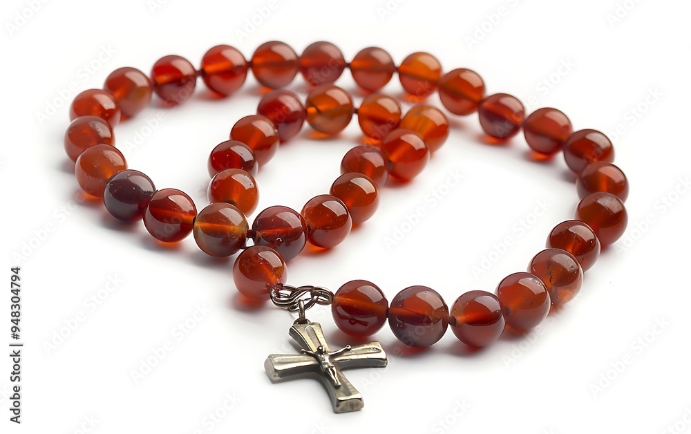 Rosary with cross isolated on the white background. Rosary with cross isolated on the white background.