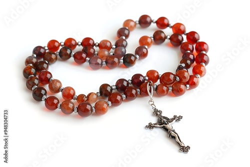 Rosary with cross isolated on the white background.