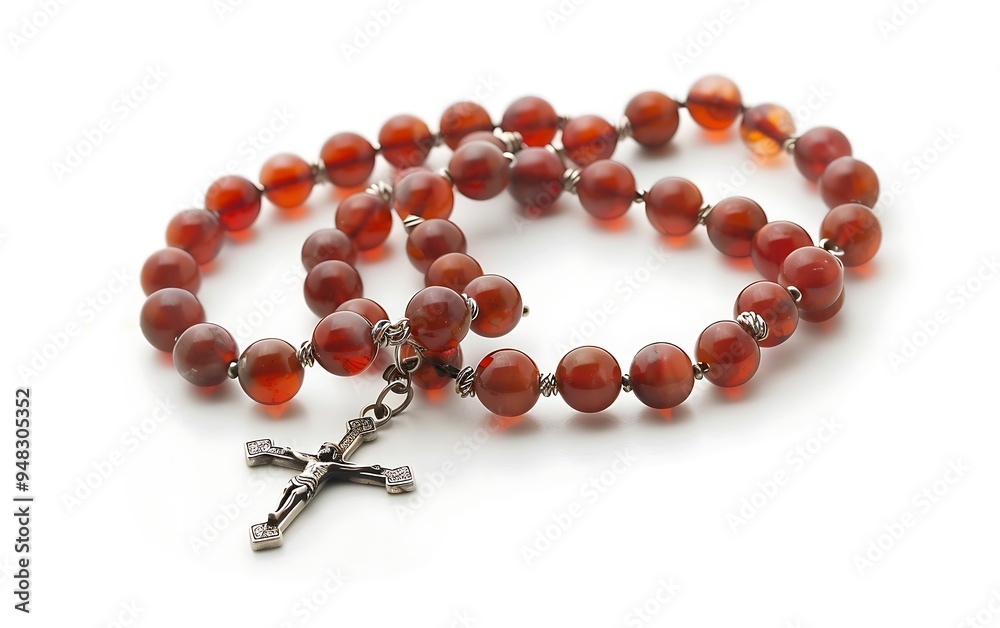 Rosary with cross isolated on the white background. Rosary with cross isolated on the white background.