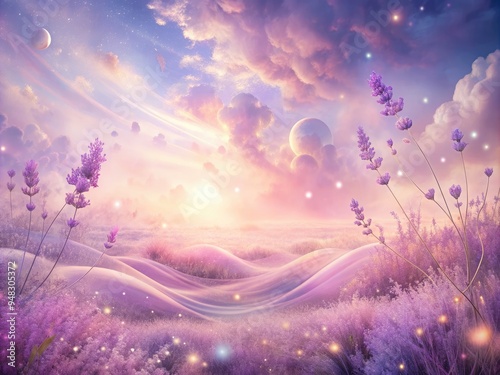 Aetherial Embrace: Dreamy, ethereal, transcendent, pale pinks and lavenders, flowing shapes photo