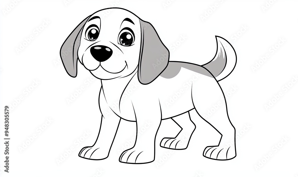 A cartoon illustration of a cute puppy dog in a standing position. The dog is depicted with a simple and friendly design, showcasing its large eyes, floppy ears, and wagging tail. A cartoon illustration of a cute puppy dog in a standing position. The dog is depicted with a simple and friendly design, showcasing its large eyes, floppy ears, and wagging tail.