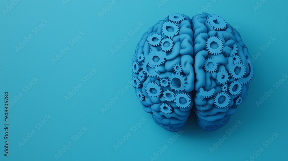 Brain with gears, symbolizing the mechanics of thinking, 3D illustration