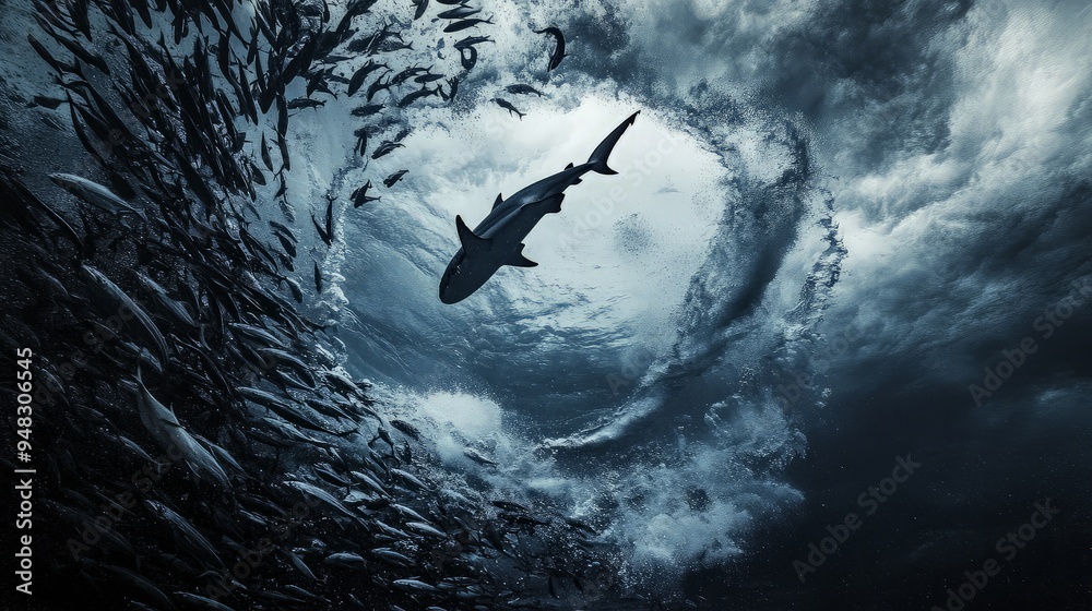 Fototapeta premium Shark and Fish Underwater