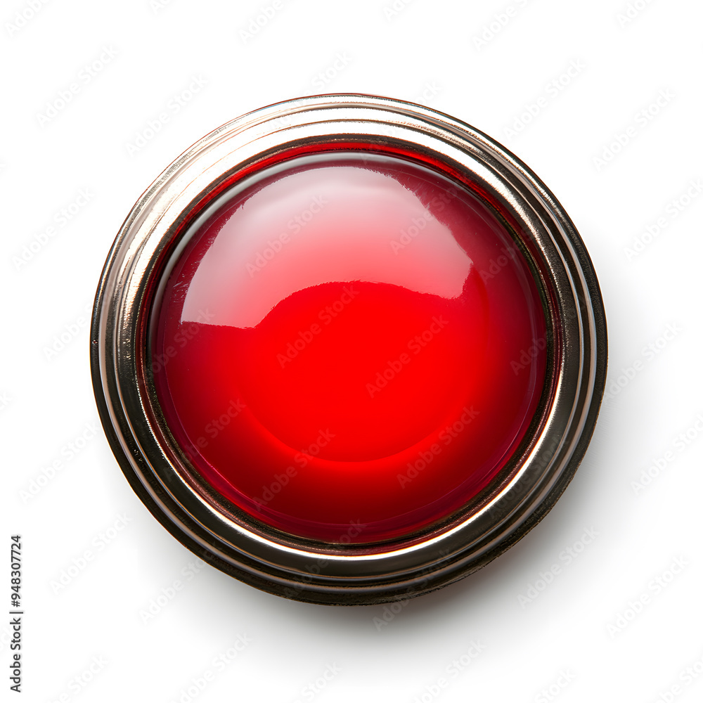 Top view red light round button isolated on white background	